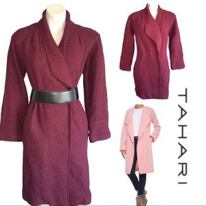 Tahari Boiled Wool Long Coat Duster Wrap Overcoat Jacket Cardigan
